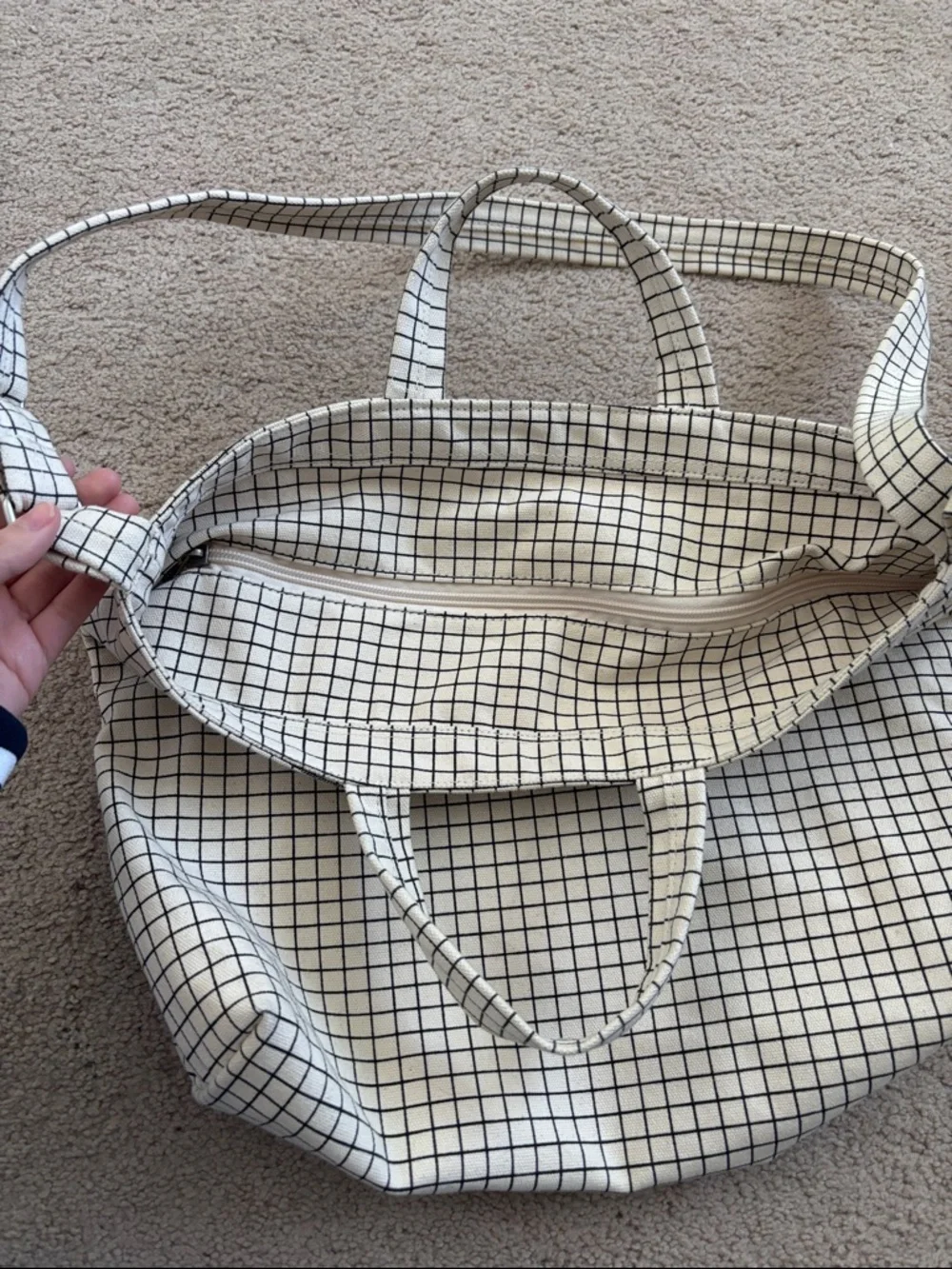 BAGGU White Canvas Grid Tote with Black Check - Picture 6 of 9